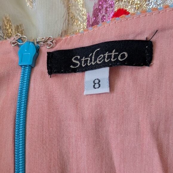 90s Y2k Gathered Seersucker Skirt Sz 8 Peach Blue Pink Stripe EUC - Picture 6 of 8